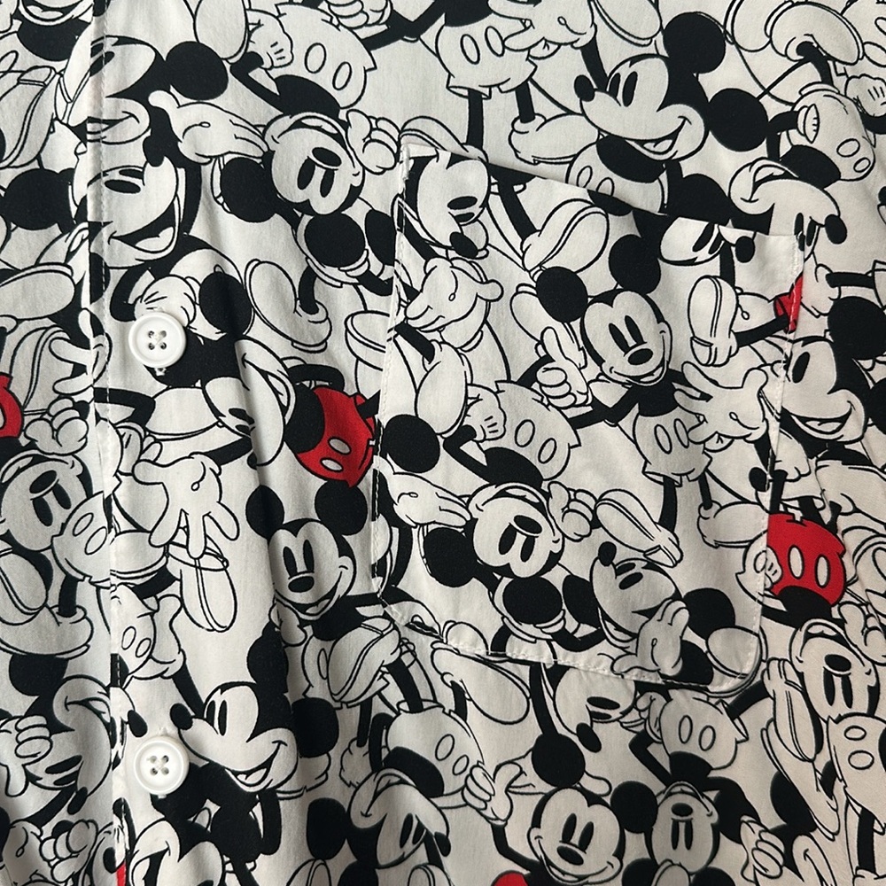 Disney Mickey Mouse Button UP Shirt in Black, White, and Red - Picture 3 of 4